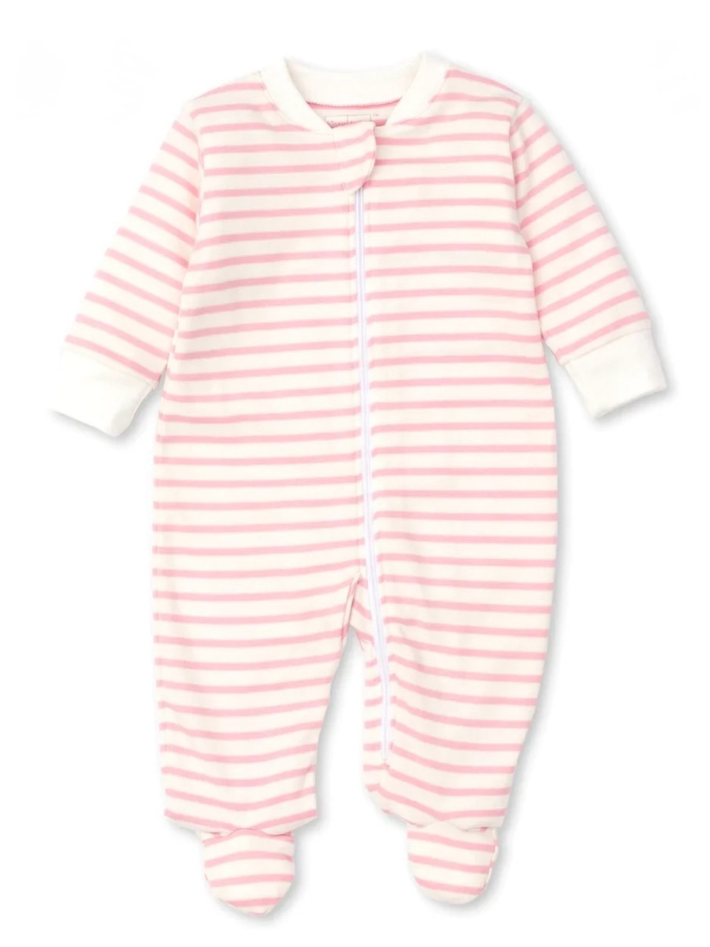 KISSY LOVE Basics Stripes Zipper Footie -Pink - 3-6M